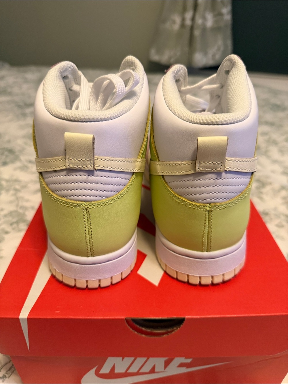 Women’s Nike Dunks High White, Pastel Pink, Lavender & Lime - Picture 7 of 10